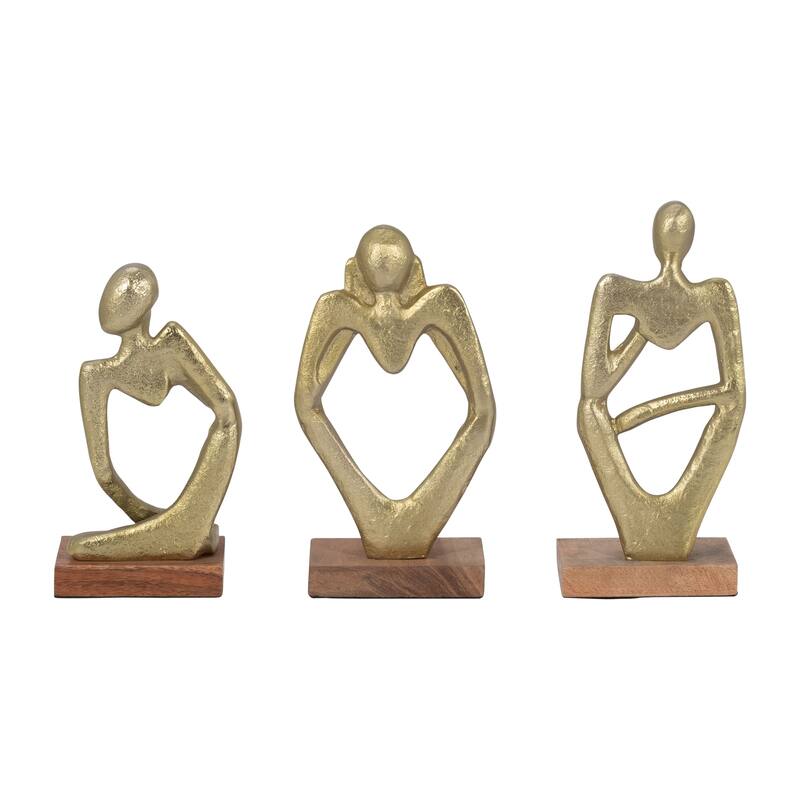Three Piece Deep Thoughts Figurine Set Contemporary Gold Thinking Figures Set of 3 Abstract Decorative Person - 5" x 3" x 9"