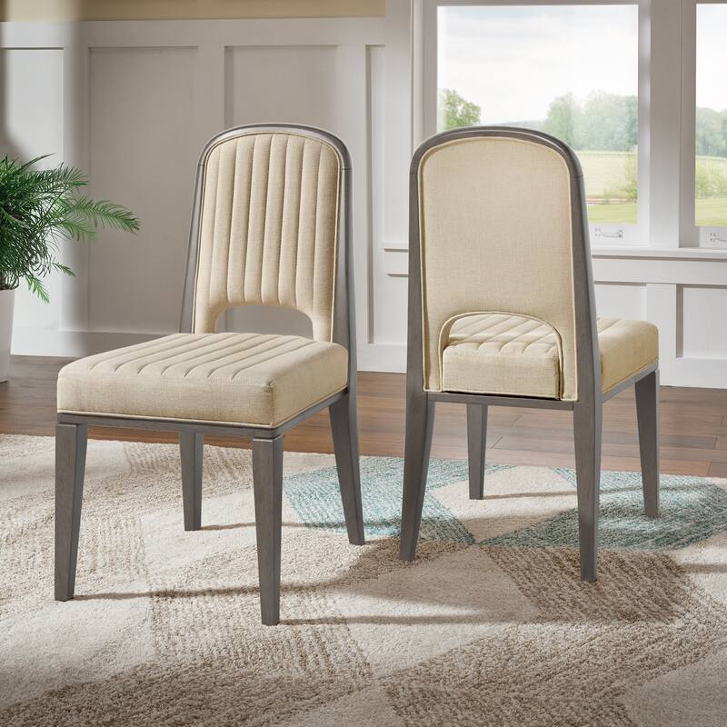 Harstad Wood Finish Cream Fabric Channel Stitching Dining Chair (Set of 2) by iNSPIRE Q Modern