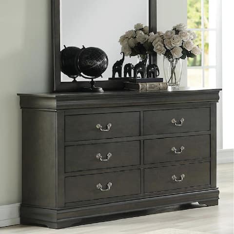 Global Pronex Solid Wood 6 Drawers Dresser in Dark Gray