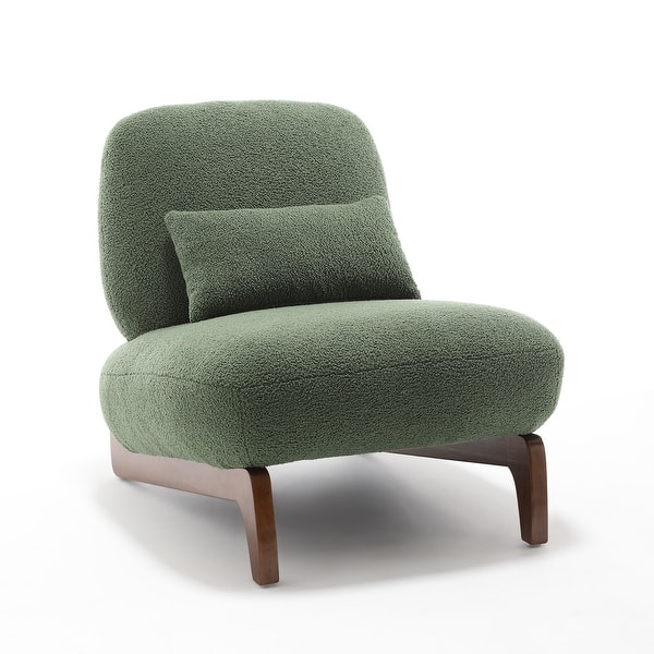 Modern Armchair - Green Seat with Boucle Fabric and Rubberwood Frame