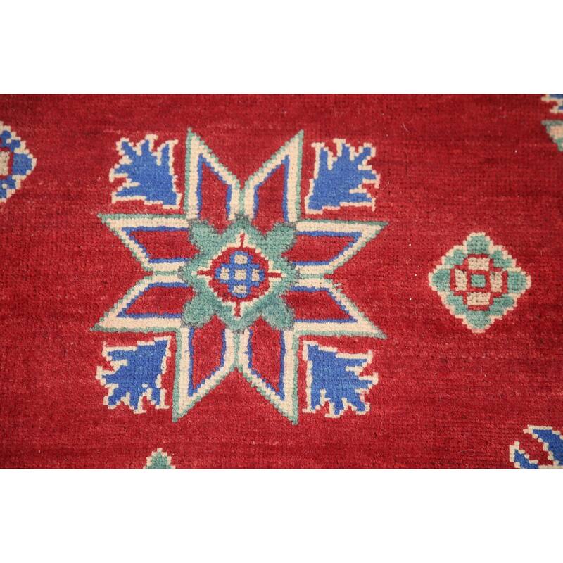 Hand Knotted Oriental 100% Wool Carpet Traditional Geometric Red Kazak Area Rug - 9' 7'' X 6' 7''
