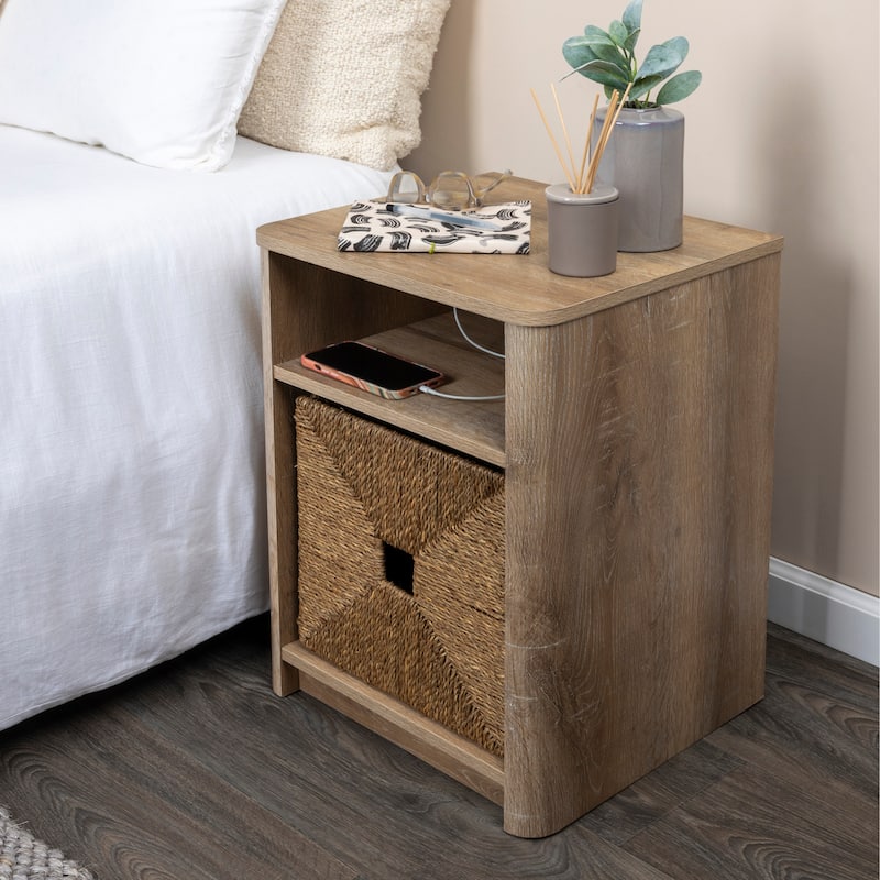 Marble and Wood End Table - Coastal Oak - Wood