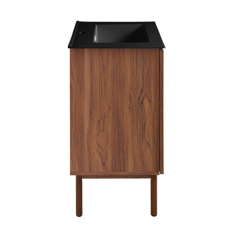 Classe 24 In. Brown Oak Bathroom Vanity With Black Ceramic Sink Top