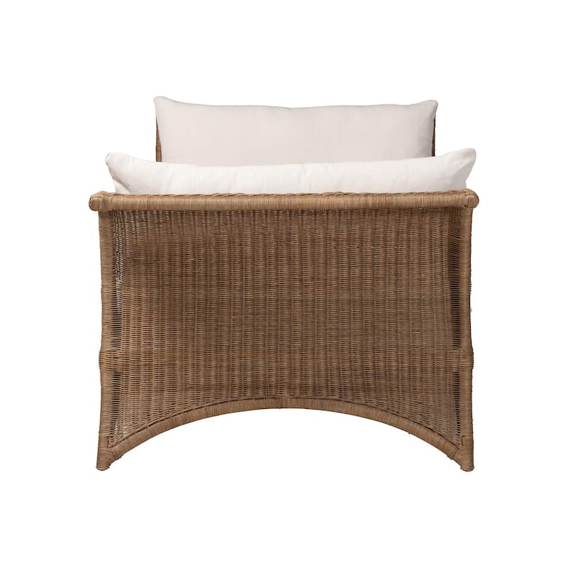 Kalisha Natural Rattan Daybed with Cushions - Coastal Boho Indoor Lounge Sofa Bench for Living Room, Sunroom, or Bedroom