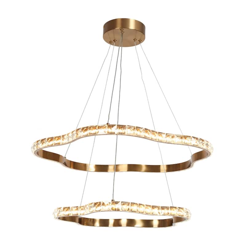 Modern 2-Light LED Crystal Chandelier 2-Tier Ceiling Lights for Dining Room - Dia. 25.6" x H 3"