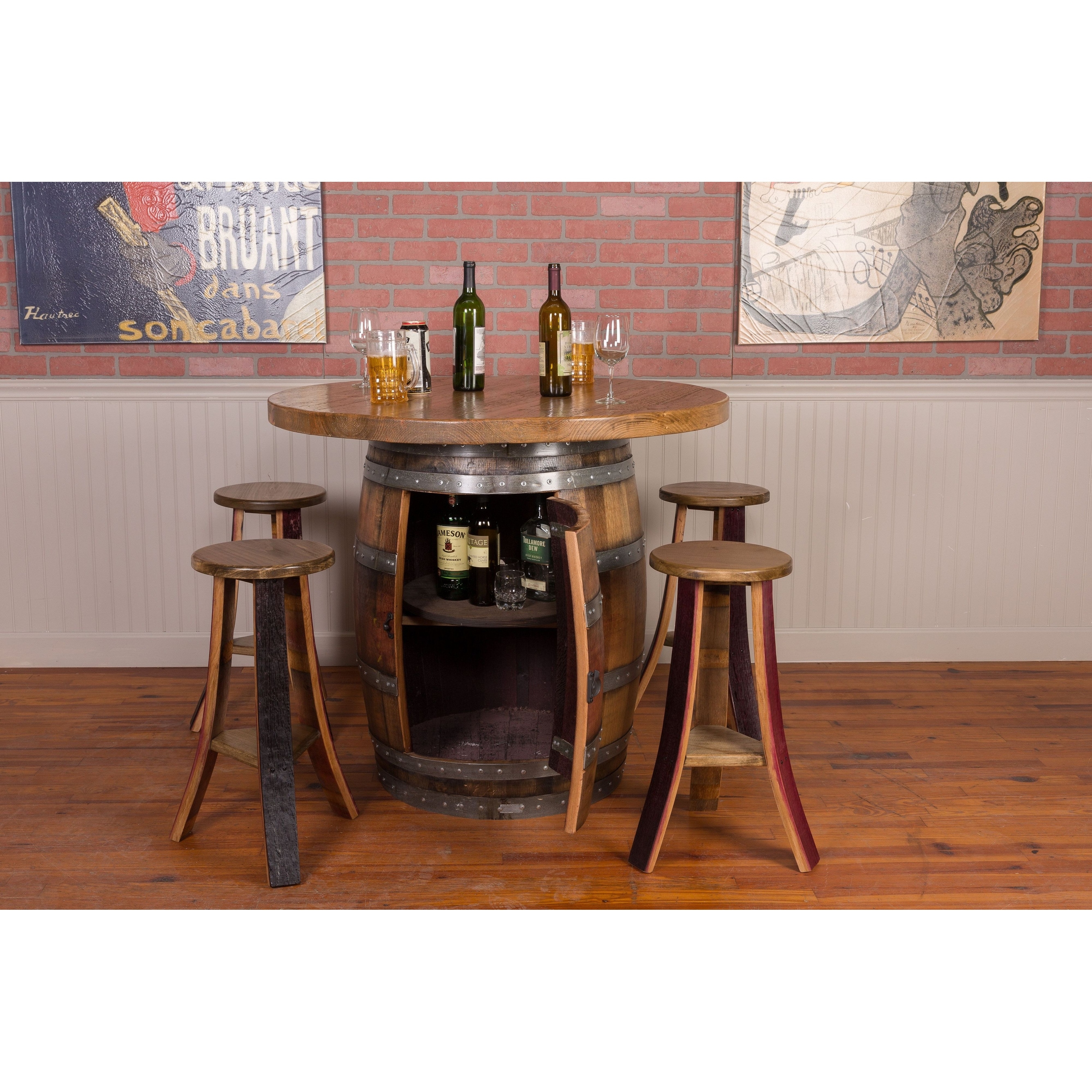 Wine Barrel Designs 4-Person Barrel Bar Set with Storage - Brown