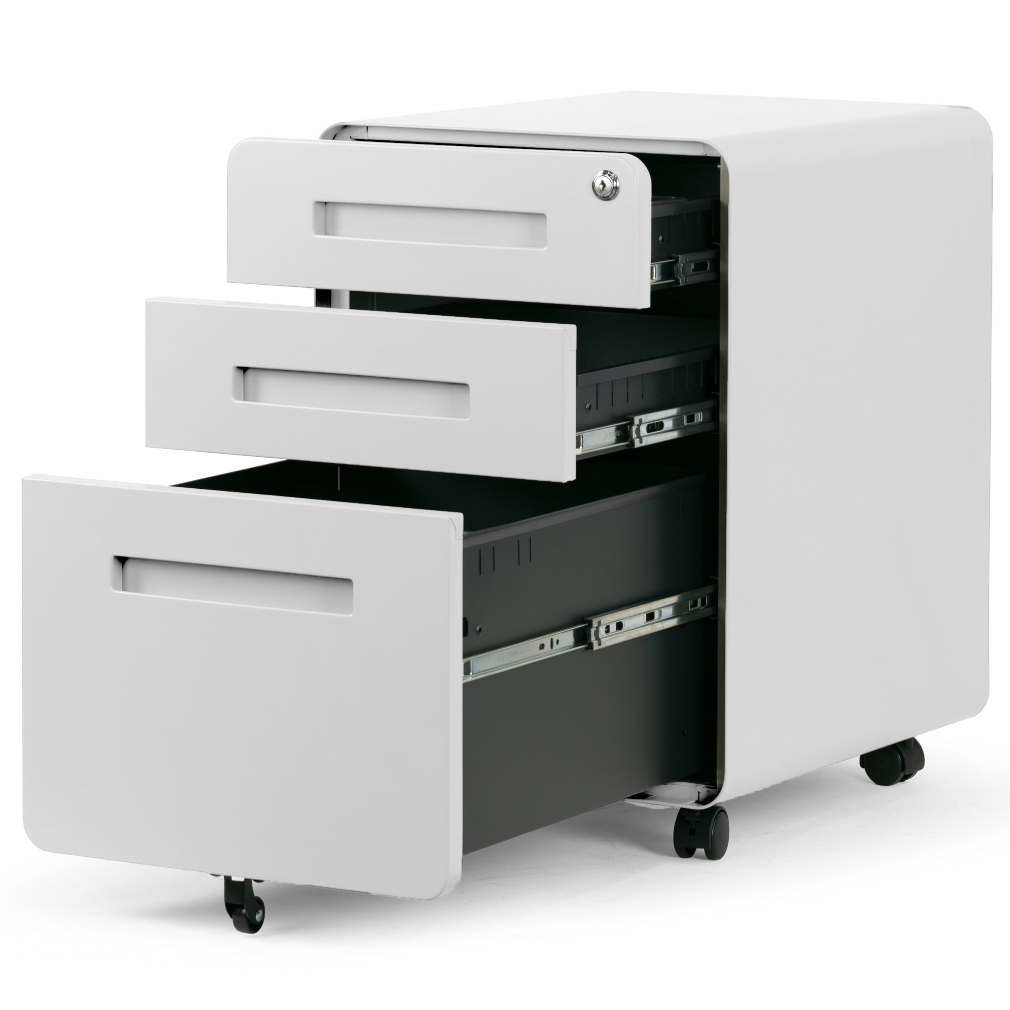 Aviya White 3-Drawer File Cabinet with Lock and Wheels - Letter, image size:2000x2000