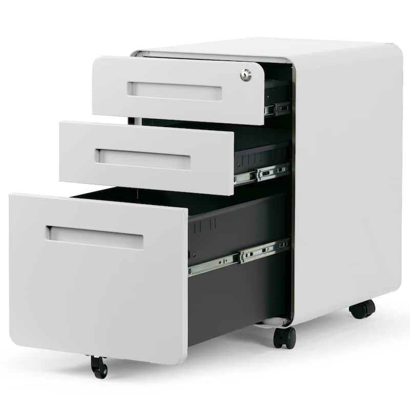 Aviya White 3-Drawer File Cabinet with lock and Wheels