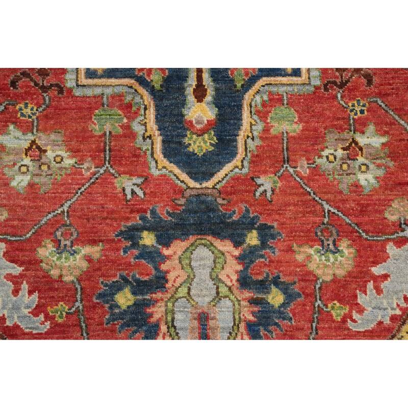 Hand Knotted Oriental 100% Wool Carpet Traditional Floral Red Heriz (serapi) Area Rug - 10' 0'' X 8' 0''