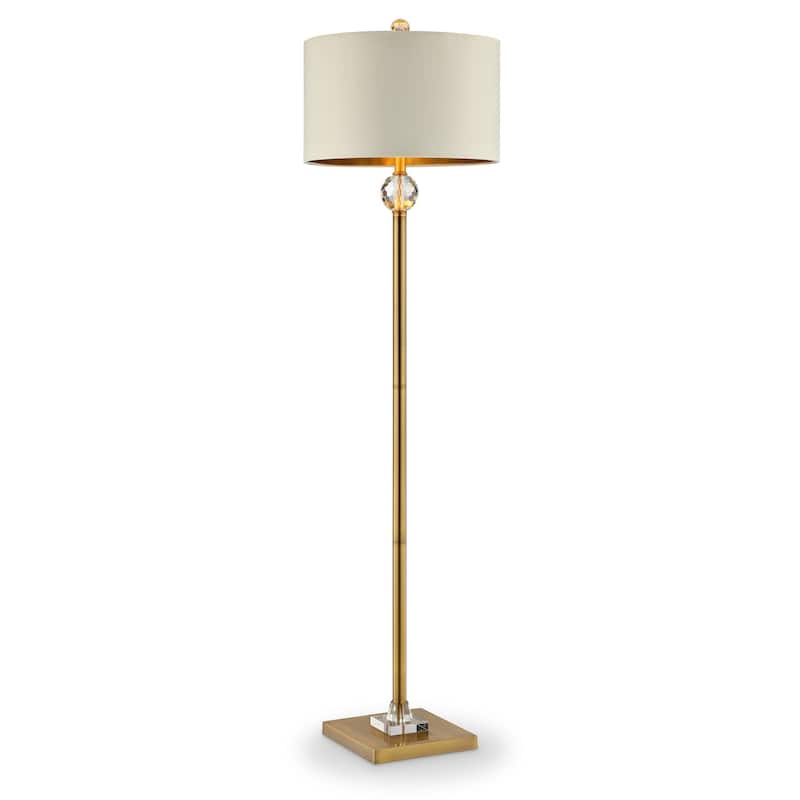 Gold Metal Column Floor Lamp with Drum Shade and n-Line Switch - 17” x 17” x 63.25” (D x W x H) - Gold