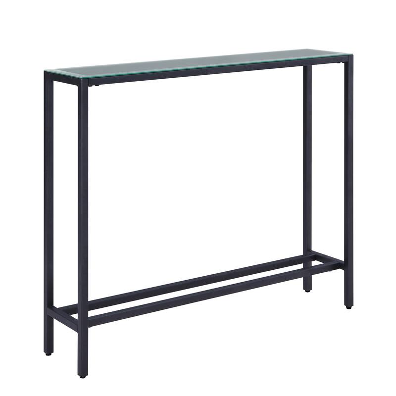 Glass Mirrored Rectangular Console Table with Metal Base - 36 Inches - Black-Gunmental