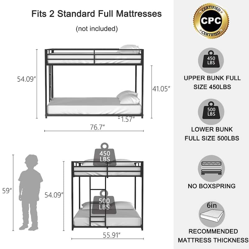Sturdy Full over Full Bunk Bed Metal for Kids and Adult,Low Profile