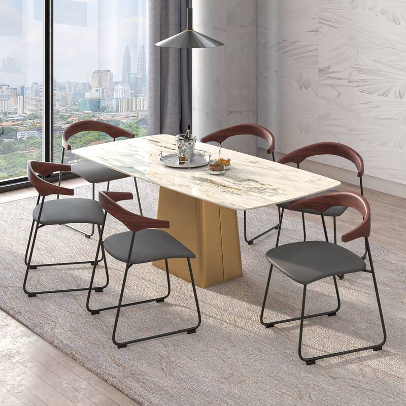 Lyra Modern Dining Chair in Upholstered Faux Leather with Beech Wood Back & Metal Legs by LeisureMod