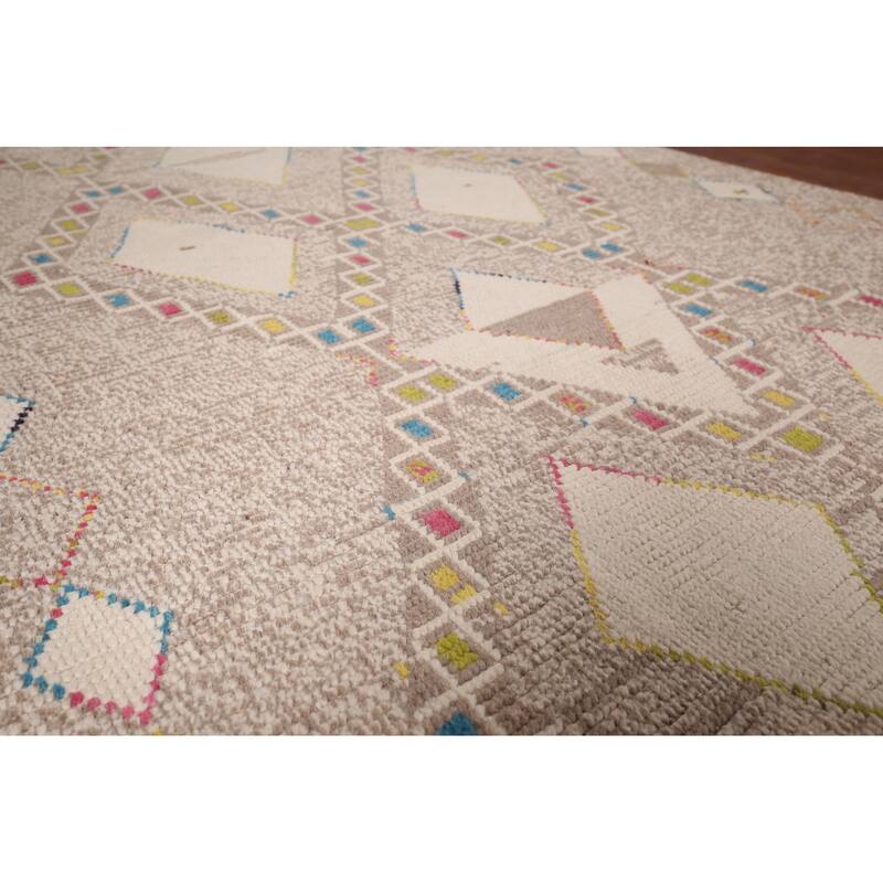 Geometric Moroccan Area Rug Hand-Knotted Oriental Wool Carpet - 5'7"x 10'0"