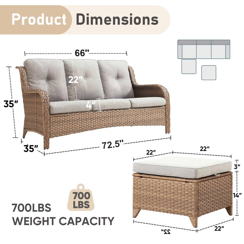 Outdoor 3-Piece Wicker Sofa Set with Ottoman