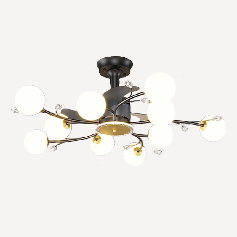 Ceiling Fan with Milky Glass Globe Shade, Modern Low Profile Reversible Fandelier for Bedroom