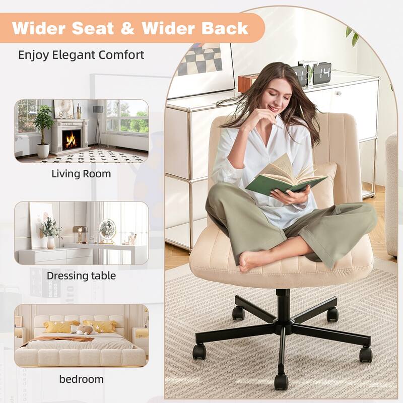 Velvet Criss Cross Chair with Wheels, Ergonomic ​Home Office Chair, ​Adjustable Swivel Vanity Chair with Lumbar Pillow