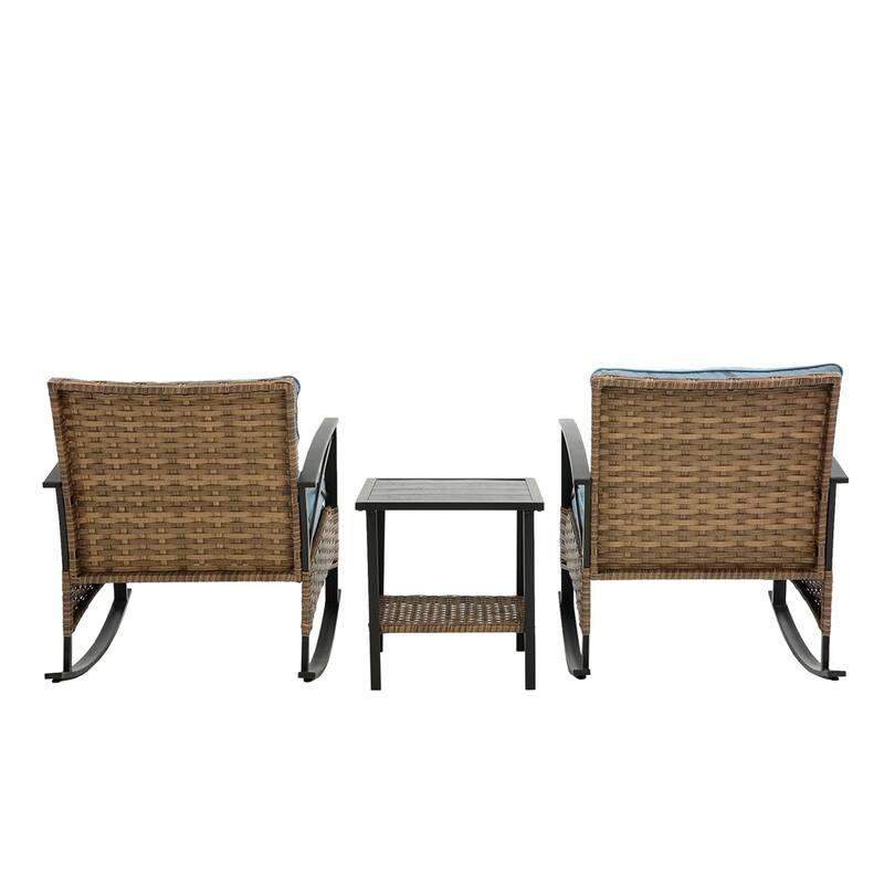 3 PCS Outdoor Rocking Rattan Set with Steel Frame