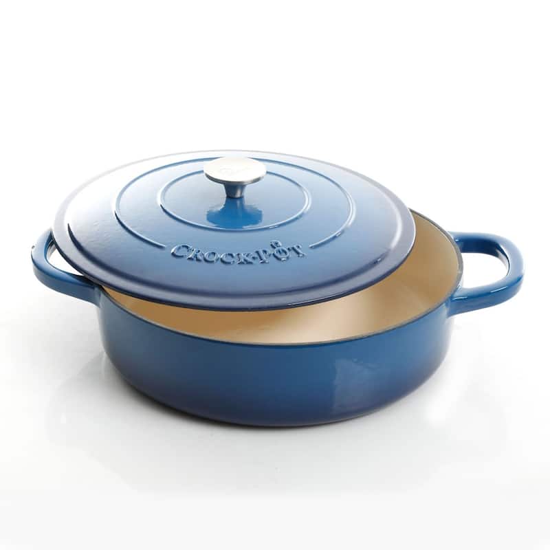 Craftsman 7 Quart Dual Handle Cast Iron Low Round Dutch Oven in Deep Blue