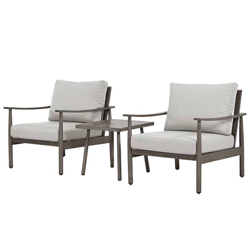 3-Piece Aluminum Patio Conversation Set with Webbing Chair Back and Cushions - Grey