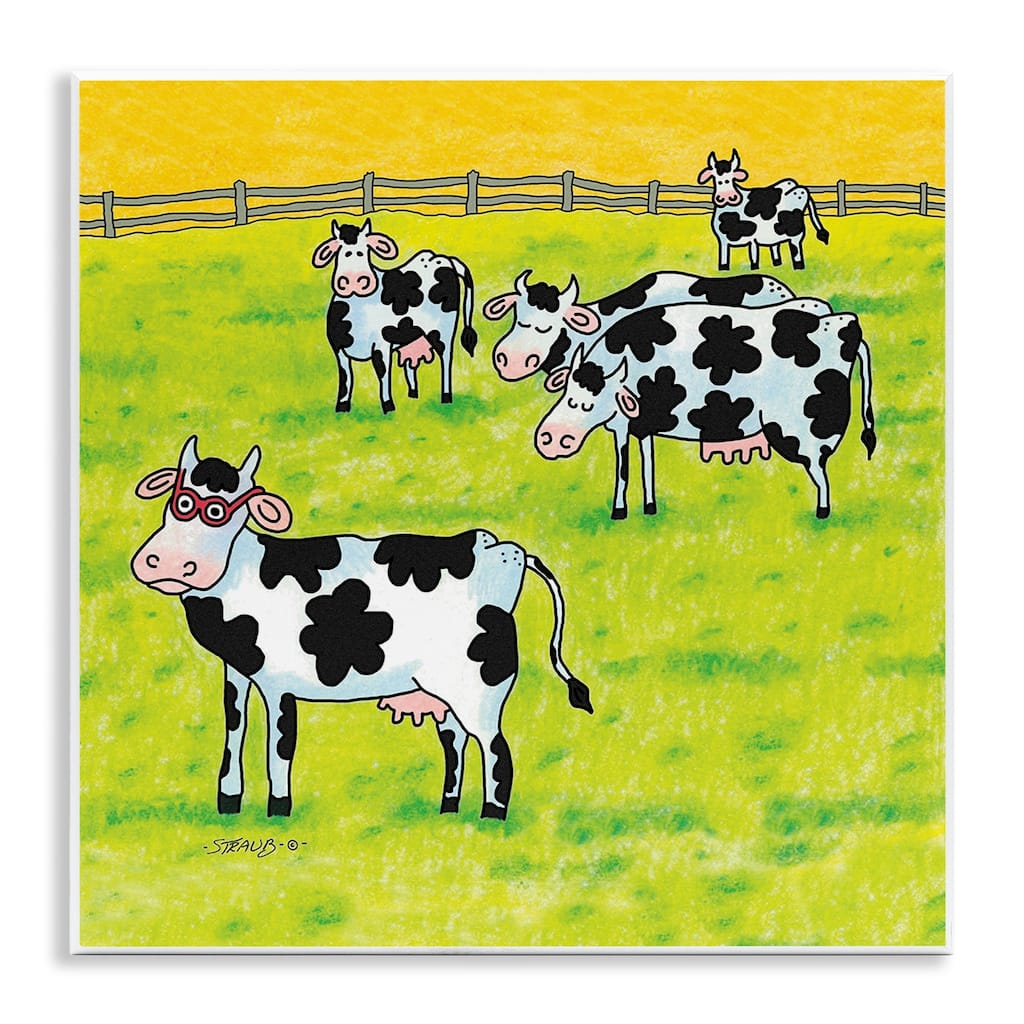 Stupell Funny Cow Herd with Specs Wall Plaque Art Design By Roger Straub