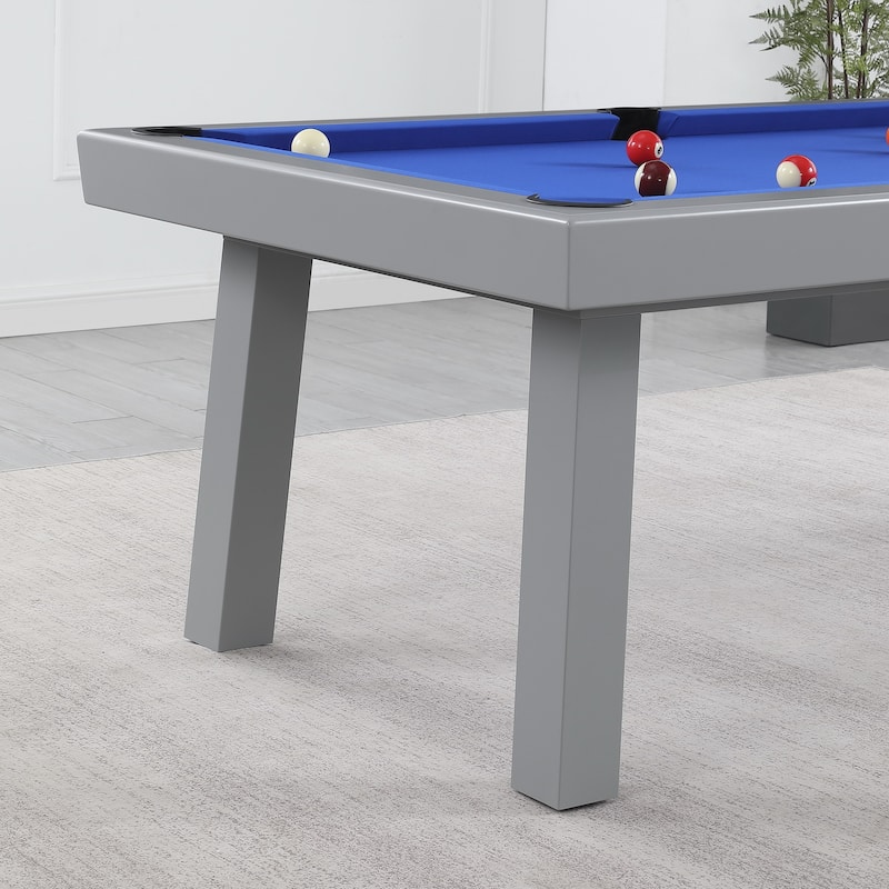 Laguna Indoor/Outdoor 8ft Slate Pool Table 6-Seater Dining Set with 4 Benches & Accessories, Cement Finish