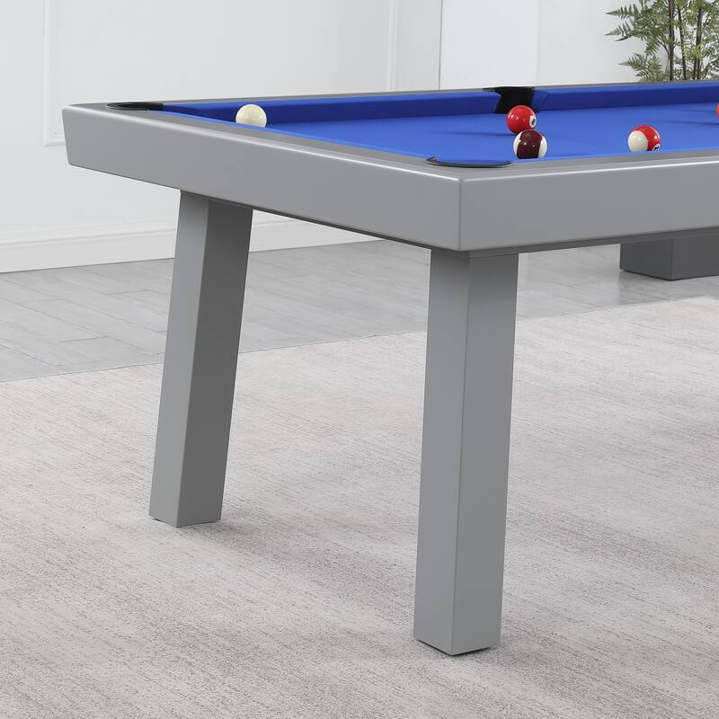 Norwalk Indoor/Outdoor 8ft Slate Pool Table Dining Set with 2 Benches & Accessories, Cement Finish