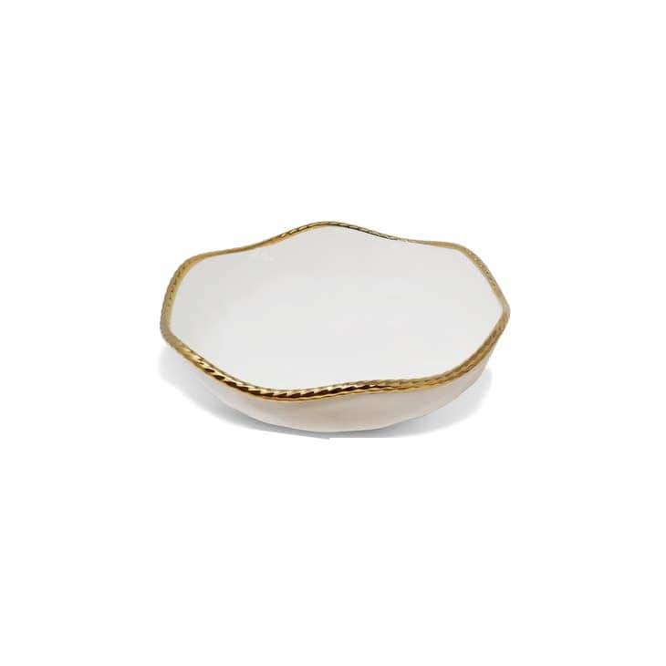 White Salad Bowl New Bone China With Gold Rope Edge