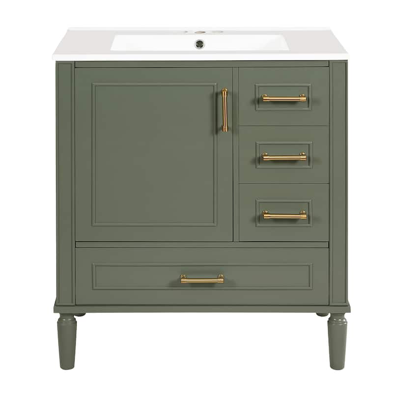 30" Bathroom Vanity with Ceramic Sink Combo, Soft-Close Door Bathroom Storage Cabinet with 3 Drawers