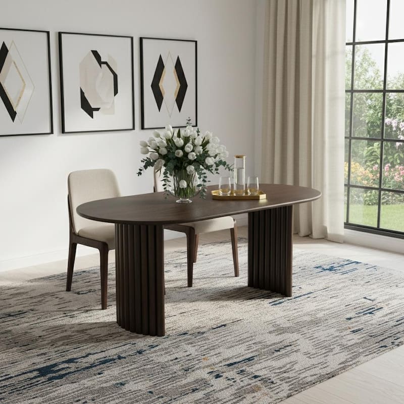 HomeRoots 79" Walnut Solid Wood Double Pedestal Base Oval Dining Table - 79.00 in. x 30.00 in. x 33.50 in. - Walnut - 79.00 in. x 30.00 in.  x 33.50 in.