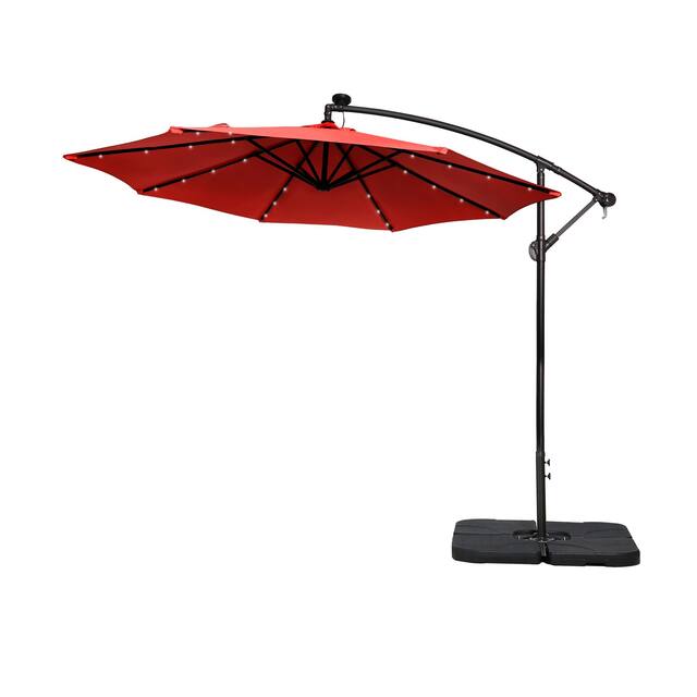 10 Ft. Solar Power Lighted Patio Umbrella with Base Stand - Red