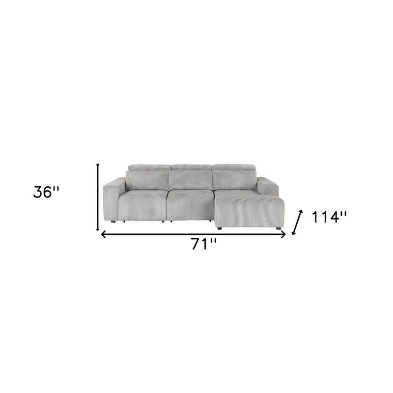 HomeRoots Light Gray Corduroy Sleeper L Shaped Sofa and Chaise Sectional