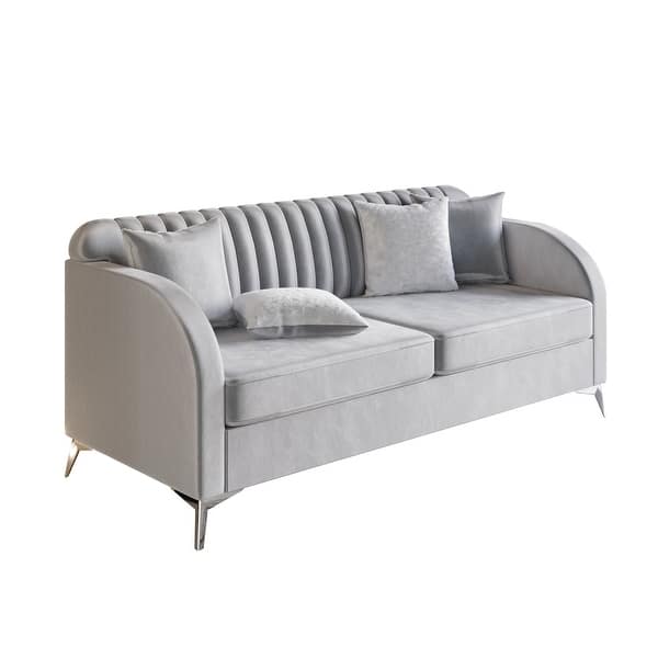 slide 2 of 9, CraftPorch Vertical Channel Tufted Velvet Upholstered Sofa Silver Grey