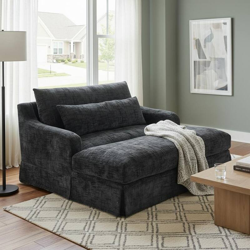 Chenille Sofa Bed with Extra-Deep Seat by Harper&Bright Designs - Black