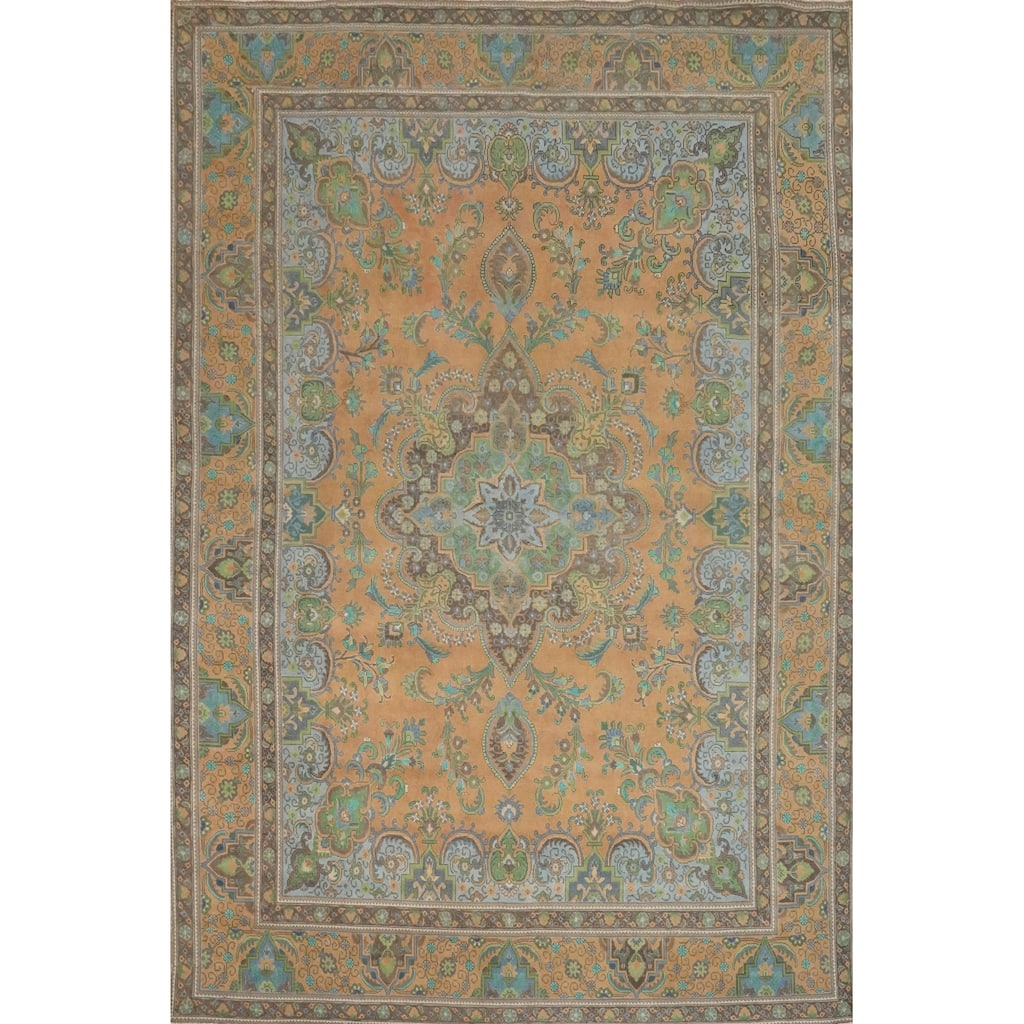 Hand Knotted Oriental 100% Wool Carpet Traditional Floral Oranges & Rust Tabriz Area Rug - 12' 10'' X 9' 8''