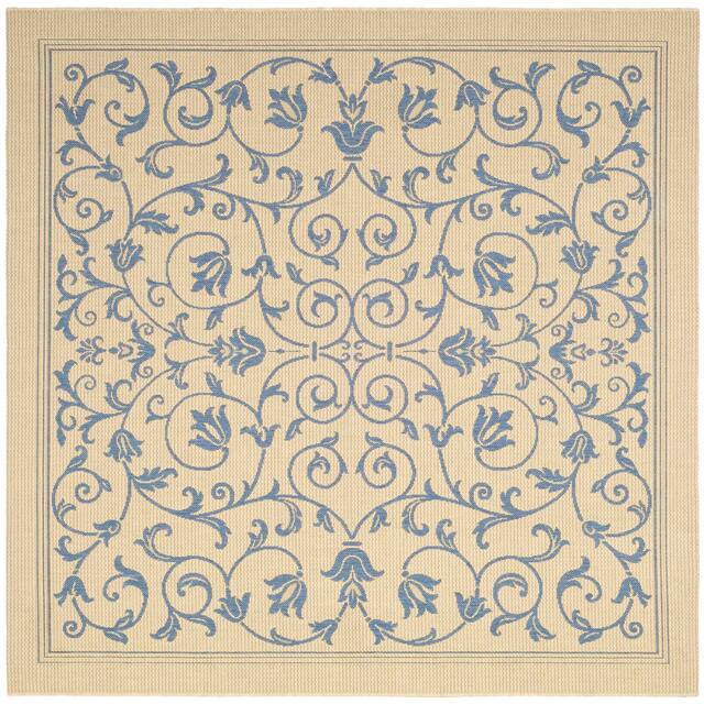 SAFAVIEH Courtyard Clarine Indoor/ Outdoor Waterproof Patio Backyard Rug - 6'7" x 6'7" Square - Natural/Blue
