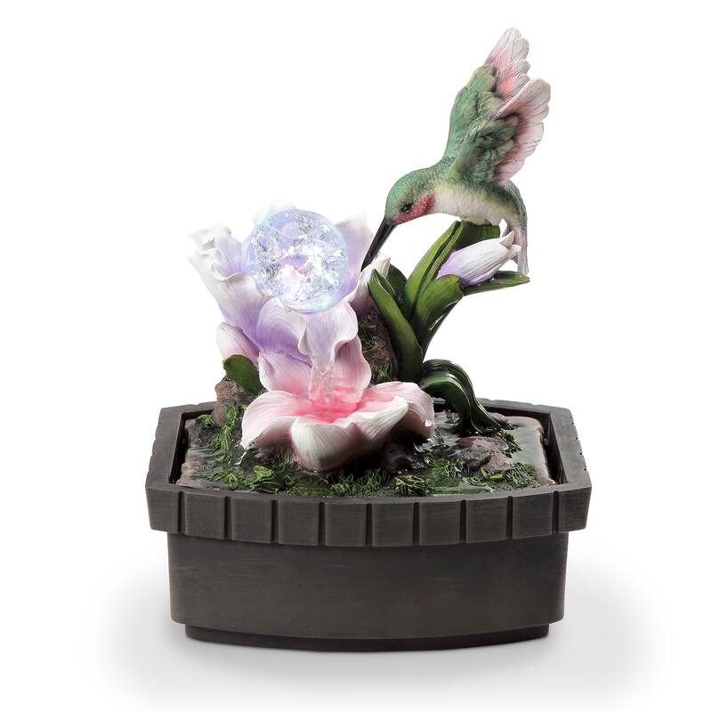 Eci 11 Inch Hummingbird Tabletop Fountain, Accent Crystal LED Light Ball