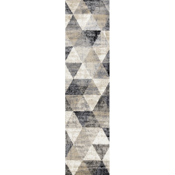 Covington Collection - Cream/Beige Distressed Triangles Rug - 2'0" x 7'7"