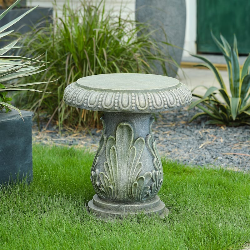 Weathered Green-Grey Cement Outdoor Accent Side Table - 21.7" H x 19.1" Diameter