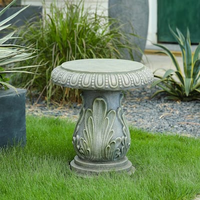 Weathered Green-Grey Cement Outdoor Accent Side Table - 21.7" H x 19.1" Diameter