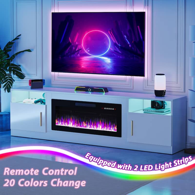 Bossin 80" Fireplace TV Stand with 36" Electric Fireplace, TV Stand for TVs Up to 90", 16 Colors LED Lights/Entertainment Center