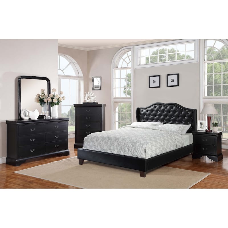 Black Full Bed with Wood Frame, Faux Leather, Assembly Required