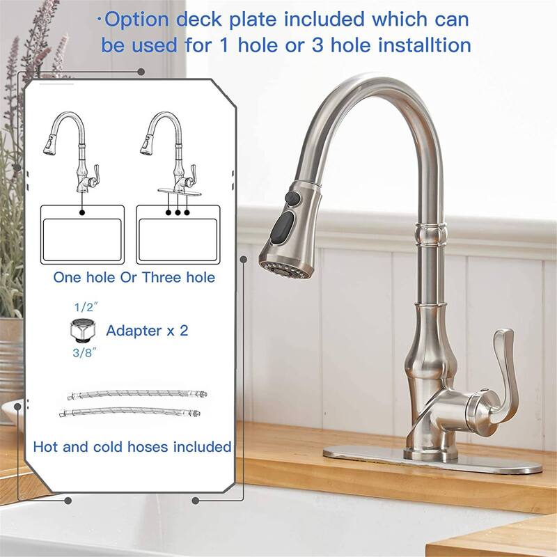 Single Handle Kitchen Faucet With Pull Down Sprayer Modern Kitchen Sink Faucets One Hole Basin Taps With Valve and Deck Plate