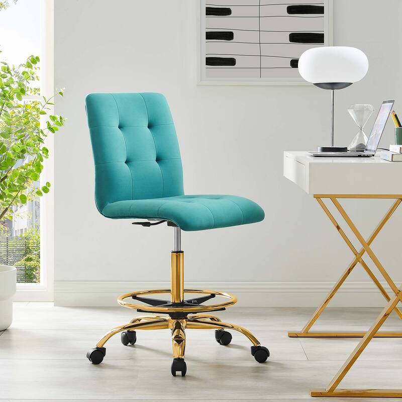 Prim Armless Performance Velvet Drafting Chair - Gold Teal