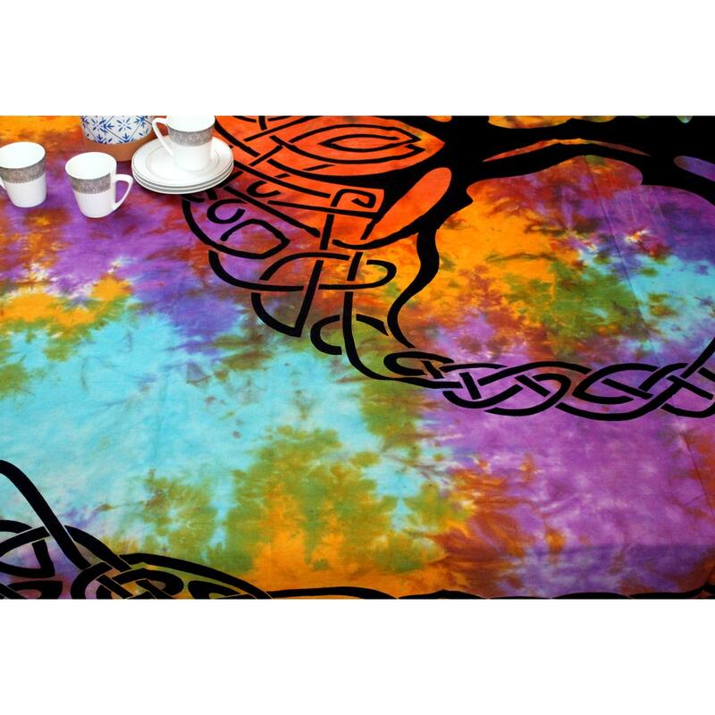 Cotton Celtic Tree of life Tablecloth Rectangle with Fringes