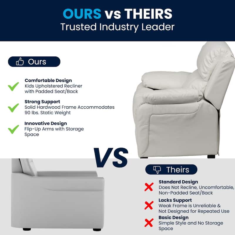 Deluxe Padded Contemporary Kids Recliner with Storage Arms
