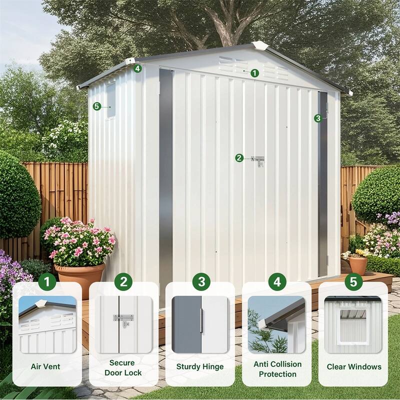 6X3.5FT Metal Storage Shed,Tool Shed with Peaked Roof Waterproof