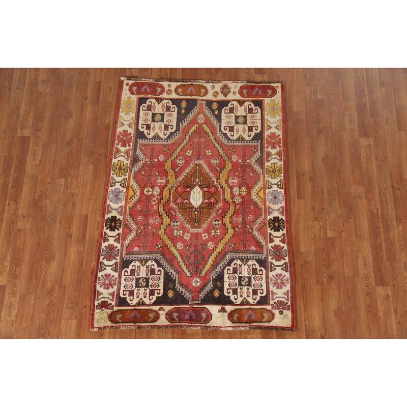 Vegetable Dye Shiraz Persian Antique Rug Hand-knotted Wool Carpet - 3'10"x 5'6"