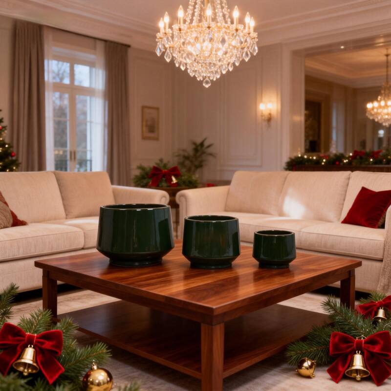 Handmade Glazed Ceramic Planter Set of 3, 15/11/9 Inch Diameter, Textured Finish for Orchids & Begonias, Indoor/Outdoor Use