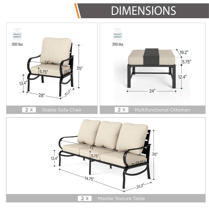 MAISON ARTS 5/7/9-Seat Patio Conversation Set, Outdoor Sofa Set with Single Sofa Chairs, 3-Seater Sofa, Ottoman and Coffee Table